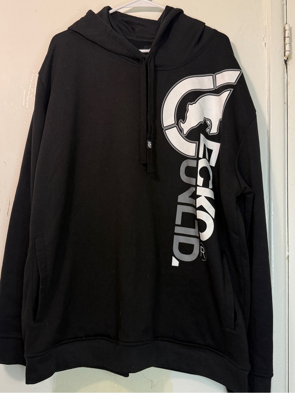 Ecko Unltd Mens 2XL Black Hoodie Big Logo Streetwear Pullover Sweatshirt